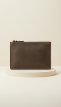 Charcoal umber leather clutch