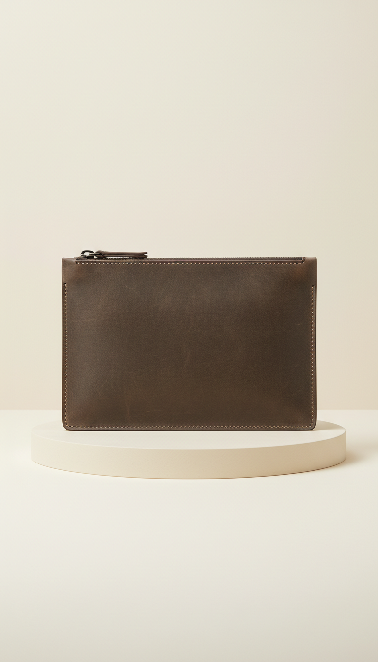 Charcoal umber leather clutch